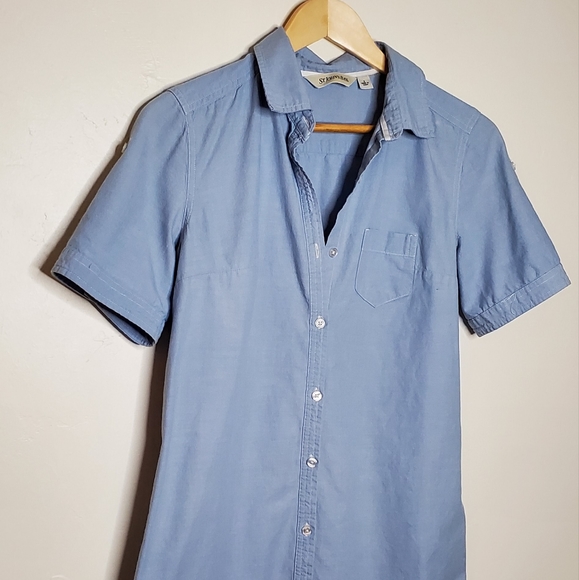 Light Blue Button Up Short Sleeve Shirt with Front Pocket - Picture 8 of 11